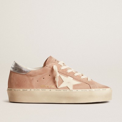 Golden Goose Hi Star Sneakers In Pink Suede With Cream Star And Silver Leather Heel Tab GWF00118.F005857.25726