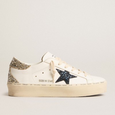 Golden Goose Hi Star Sneakers With Blue Glitter Star And Platinum Glitter Heel Tab GWF00119.F005903.11339