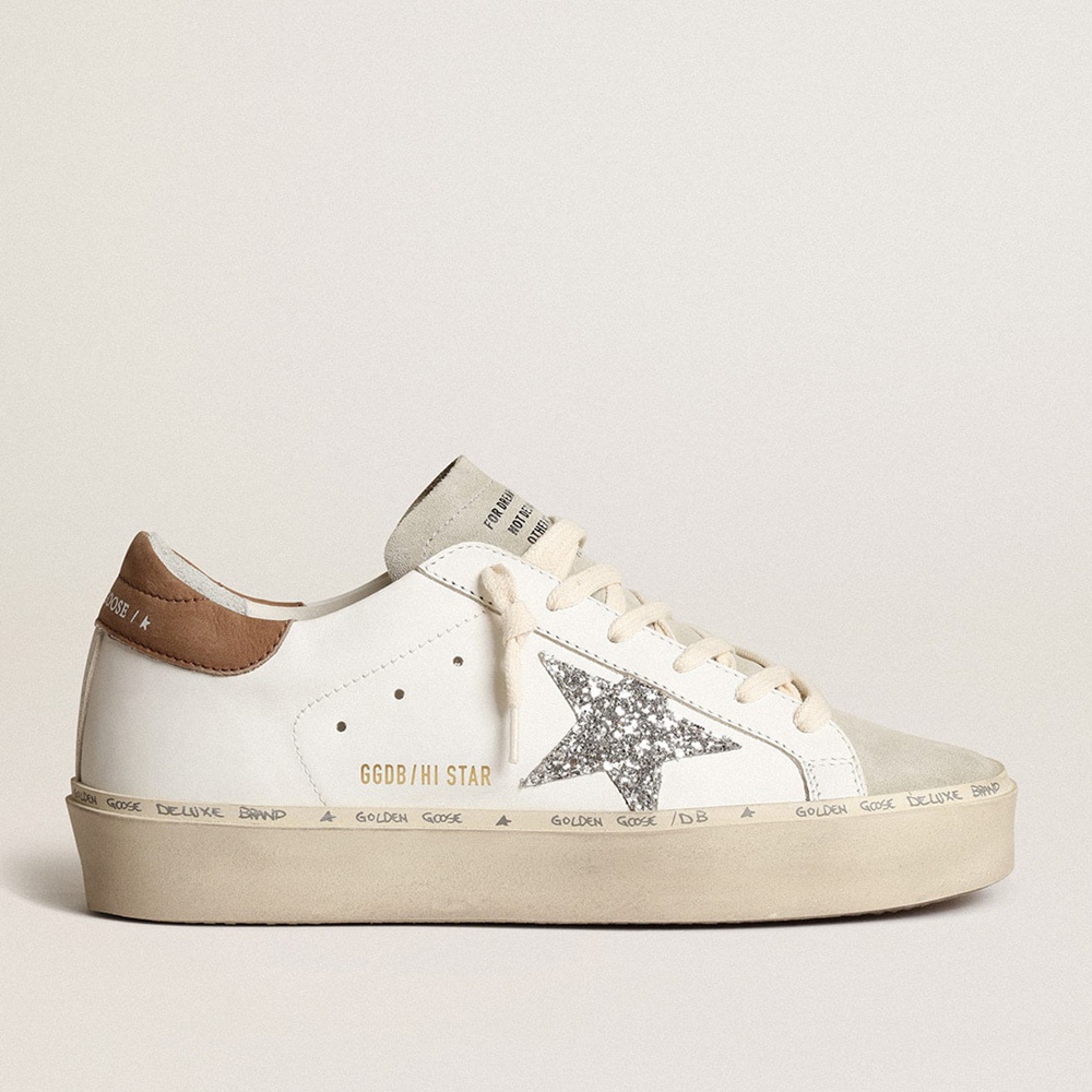 Golden Goose Hi Star Sneakers With Silver Glitter Star And Dove-gray Nubuck Heel Tab GWF00118.F003976.11354