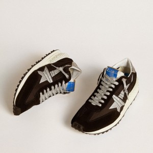 Golden Goose Marathon Shoes With Black Ripstop Nylon Upper And Silver Star GMF00684.F005675.90179