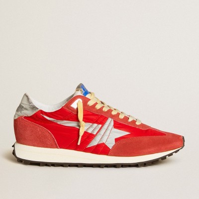 Golden Goose Marathon Shoes With Red Nylon Upper And Silver Star GMF00683.F005492.40399