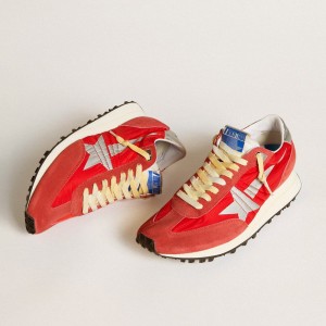 Golden Goose Marathon Shoes With Red Nylon Upper And Silver Star GMF00683.F005492.40399