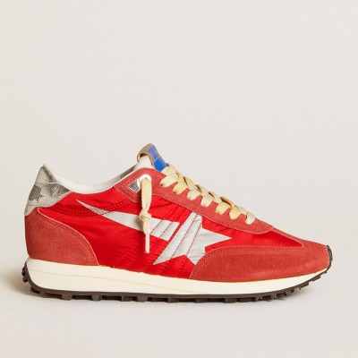 Golden Goose Marathon Shoes With Red Nylon Upper And Silver Star GWF00683.F005492.40399