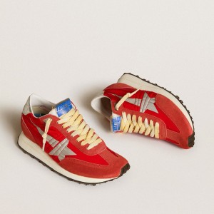 Golden Goose Marathon Shoes With Red Nylon Upper And Silver Star GWF00683.F005492.40399