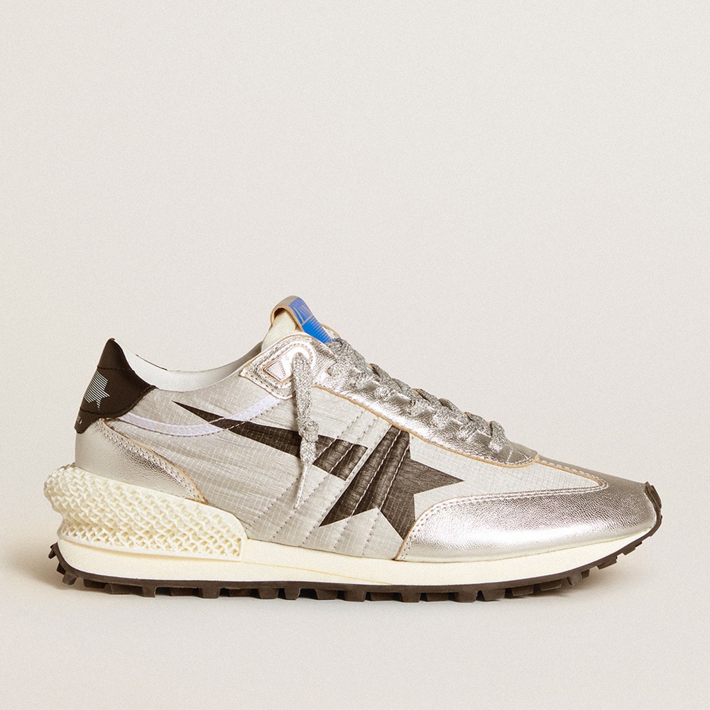 Golden Goose Marathon Shoes With Silver Ripstop Nylon Upper And Black Star GWF00684.F005667.60246