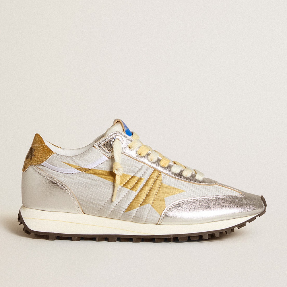 Golden Goose Marathon Shoes With Silver Ripstop Nylon Upper And Gold Star GWF00683.F005490.70138