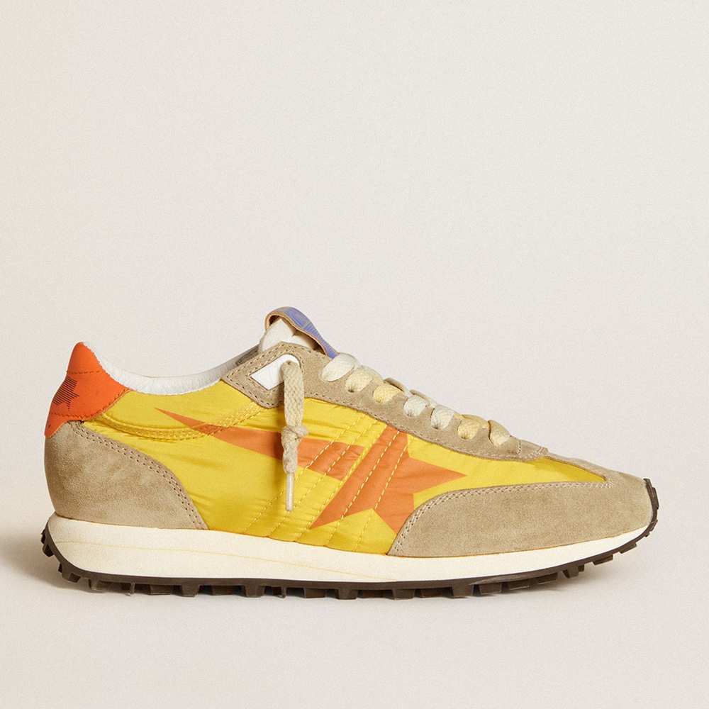 Golden Goose Marathon Shoes With Yellow Nylon Upper And Orange Star GWF00683.F005462.82542