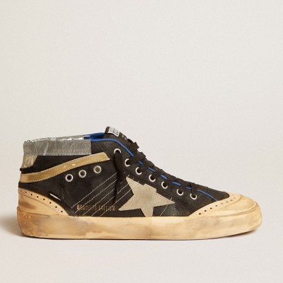 Golden Goose Mid Star LAB Sneakers In Black Canvas With Ice-gray Suede Star GMF00486.F004401.90390