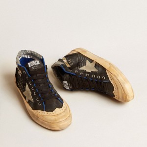 Golden Goose Mid Star LAB Sneakers In Black Canvas With Ice-gray Suede Star GWF00486.F004401.90390