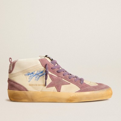 Golden Goose Mid Star LAB Sneakers In Nylon And Nappa With Mauve Suede Star GWF00123.F005695.15573