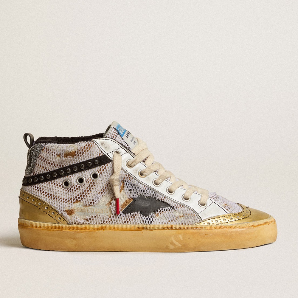 Golden Goose Mid Star LAB Sneakers In Pony Skin And Mesh With Black Star And Studded Flash GWF00518.F004380.82244