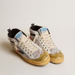 Golden Goose Mid Star LAB Sneakers In Pony Skin And Mesh With Black Star And Studded Flash GWF00518.F004380.82244