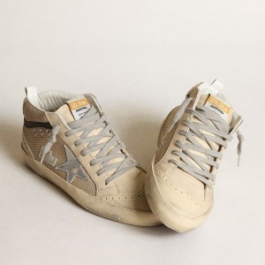 Golden Goose Mid Star LTD Sneakers In Cream-colored Mesh With Silver Star GWF00122.F003398.15383