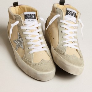 Golden Goose Mid Star LTD Sneakers In Leather And Corduroy With Silver Glitter Star GWF00123.F003902.11338