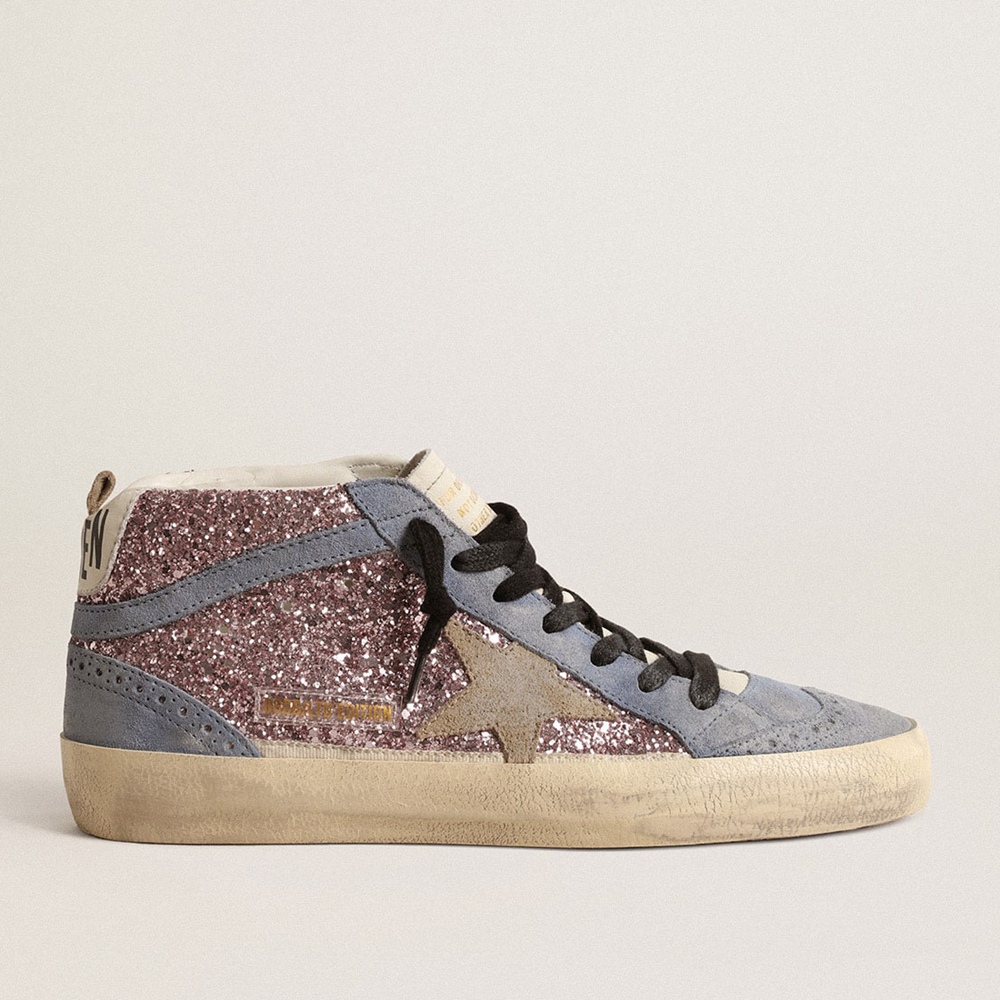 Golden Goose Mid Star LTD Sneakers In Lilac Glitter With Light Blue Suede Inserts GWF00122.F004553.82289