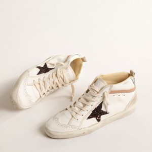 Golden Goose Mid Star LTD Sneakers In Nappa With Glitter Star And Nude Leather Flash GWF00122.F004529.11489