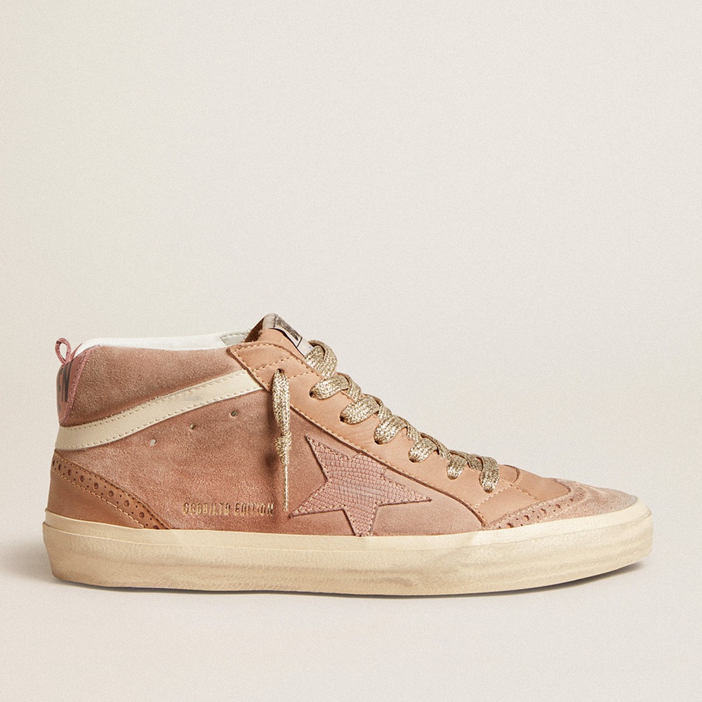 Golden Goose Mid Star LTD Sneakers In Pink Suede With Pink Lizard-print Leather Star GWF00122.F005973.15431