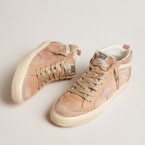 Golden Goose Mid Star LTD Sneakers In Pink Suede With Pink Lizard-print Leather Star GWF00122.F005973.15431