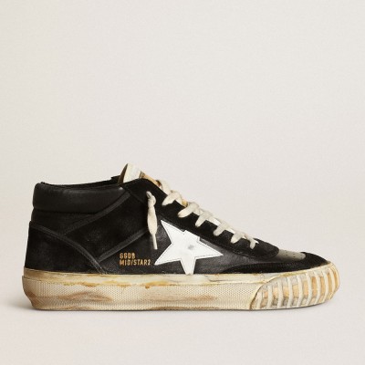 Golden Goose Mid Star Sneakers In Black Nappa And Suede With White Leather Star GMF00408.F003450.80203