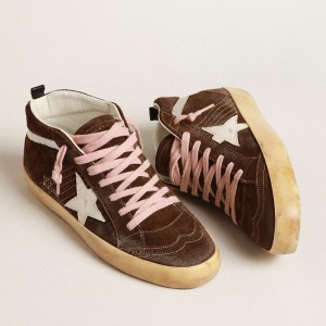 Golden Goose Mid Star Sneakers In Brown Suede With White Leather Star GWF00122.F003973.55518