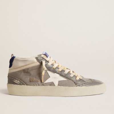 Golden Goose Mid Star Sneakers In Gray Nylon And Nappa Leather With White Leather Star GMF00123.F004592.60437