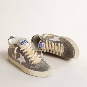 Golden Goose Mid Star Sneakers In Gray Nylon And Nappa Leather With White Leather Star GMF00123.F004592.60437