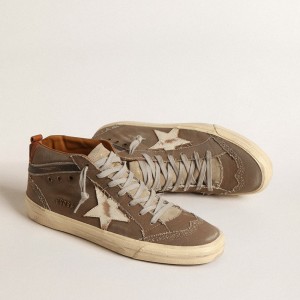 Golden Goose Mid Star Sneakers In Green Canvas With Leather Star And Black Flash GMF00122.F004575.35851