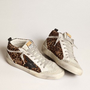 Golden Goose Mid Star Sneakers In Leopard Print Pony Skin With Black Star GWF00122.F003766.81933