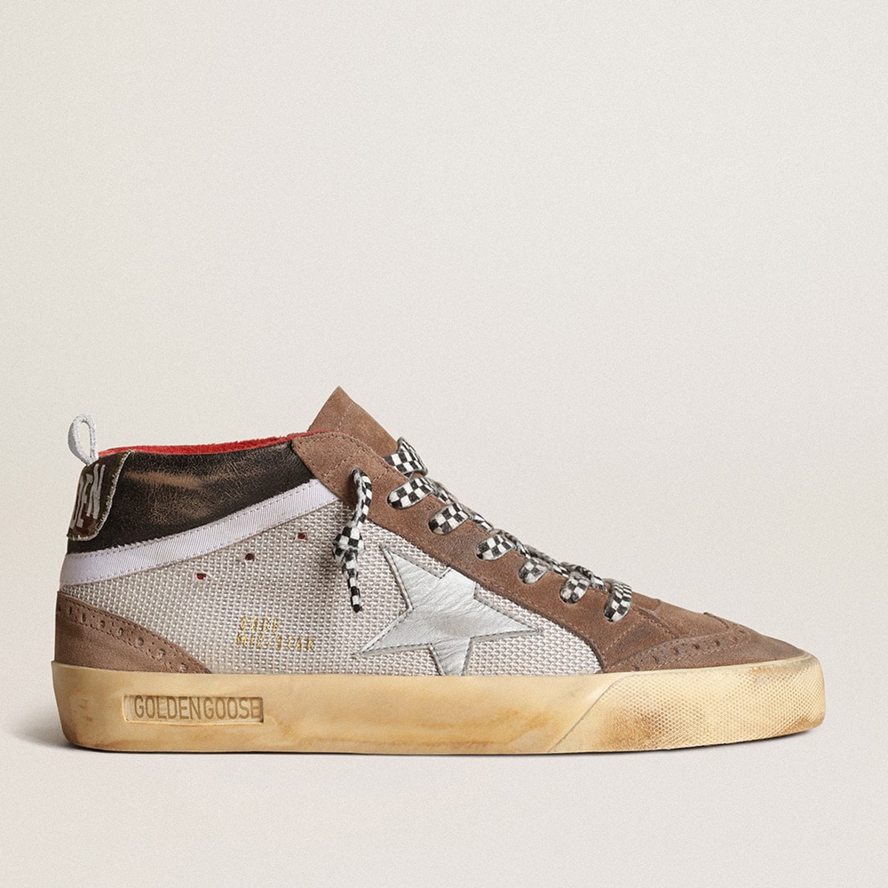 Golden Goose Mid Star Sneakers In Mesh And Suede With A Silver Leather Star GMF00123.F003985.81995