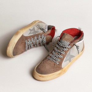 Golden Goose Mid Star Sneakers In Mesh And Suede With A Silver Leather Star GMF00123.F003985.81995