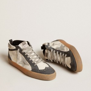 Golden Goose Mid Star Sneakers In Nappa Leather With Silver Leather Star And Black Suede Flash GMF00122.F006034.10238