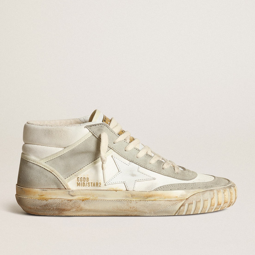 Golden Goose Mid Star Sneakers With Ice-gray Suede Inserts And White Leather Star GWF00408.F003449.10276