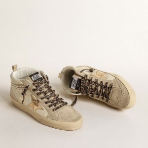 Golden Goose Mid Star Sneakers With Metallic Leather Star And Swarovski Crystal Flash GWF00122.F004542.11497