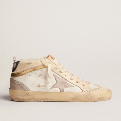 Golden Goose Mid Star Sneakers With Star Sneakers In Light Gray Suede And Gold Flash GWF00123.F003018.11116