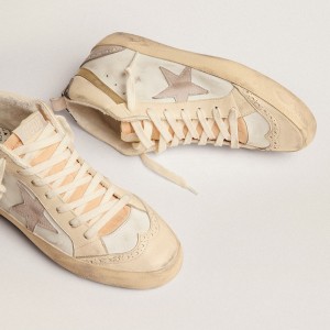 Golden Goose Mid Star Sneakers With Star Sneakers In Light Gray Suede And Gold Flash GWF00123.F003018.11116