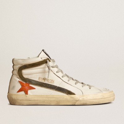 Golden Goose Nappa Leather Slide Sneakers With Orange Croc-print Star And Green Suede Flash GMF00115.F006036.11890