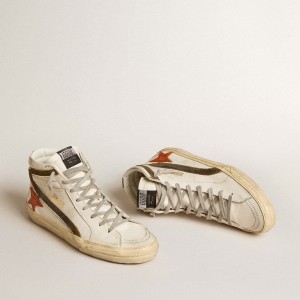 Golden Goose Nappa Leather Slide Sneakers With Orange Croc-print Star And Green Suede Flash GMF00115.F006036.11890