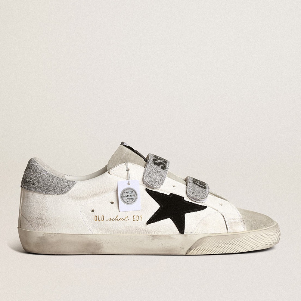 Golden Goose Old School Sneakers With Suede Star And Swarovski Crystal Straps GWF00111.F003991.11358