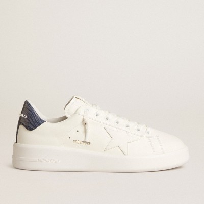 Golden Goose Purestar Sneakers In Leather With White Star And Blue Lizard Leather Heel Tab GMF00197.F005983.11878