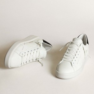 Golden Goose Purestar Sneakers In White Leather With Tone-on-tone Star And Heel Tab Sneakers In Black Swarovski Crystals GWF00197.F003431.10283