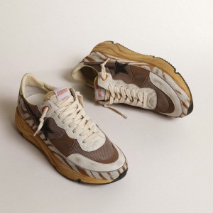 Golden Goose Running Sole LAB Sneakers In Brown Fabric And Pony Skin GMF00215.F003536.81868