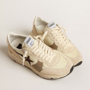 Golden Goose Running Sole LTD Sneakers In Cream Nylon And Suede With A Glitter Star GWF00215.F004025.15416