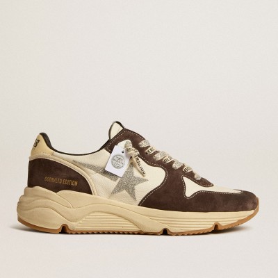 Golden Goose Running Sole LTD Sneakers In Nappa And Brown Suede With A Swarovski Crystal Star GWF00126.F005153.82496