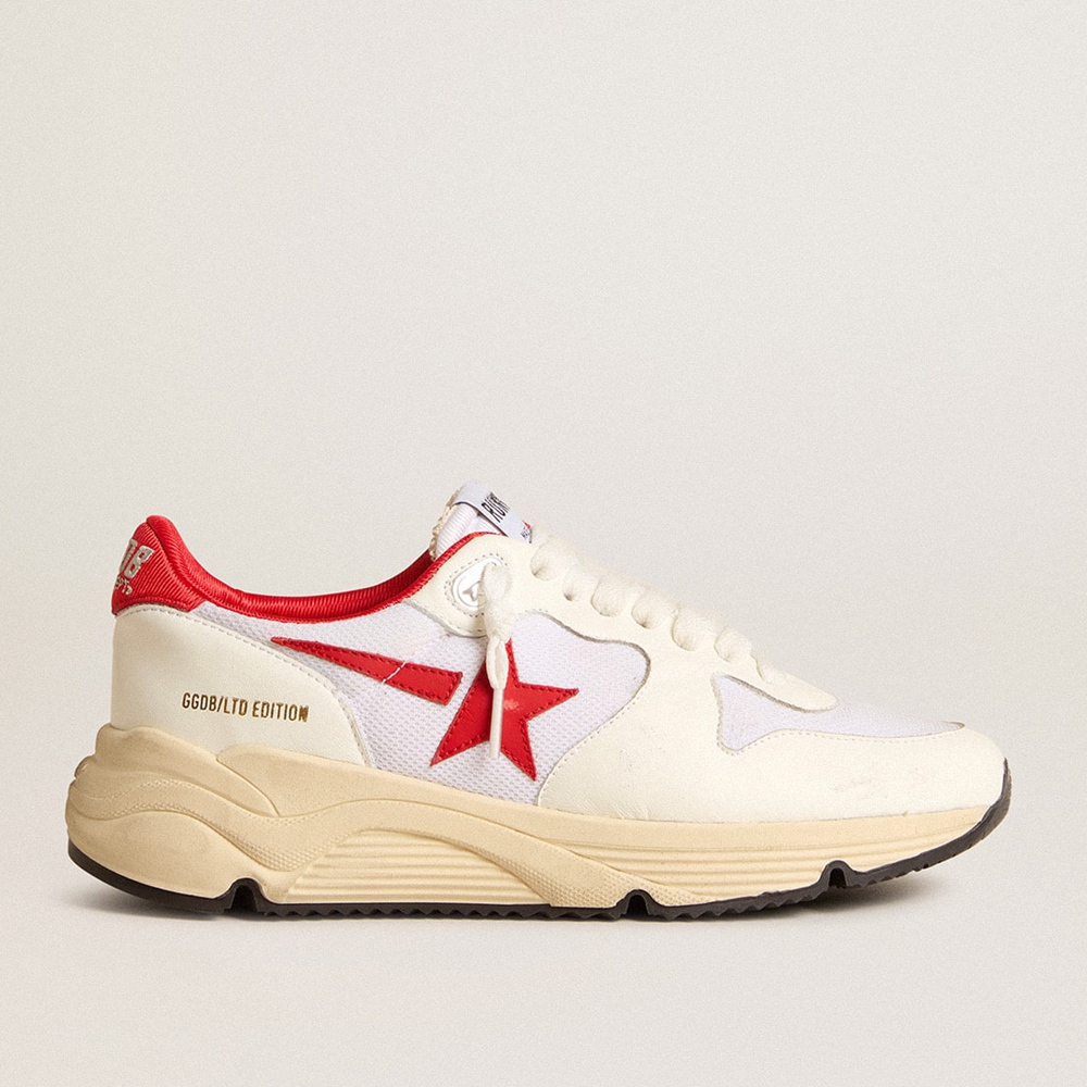 Golden Goose Running Sole LTD Sneakers In White Nappa And Nylon With A Red Leather Star GWF00126.F006056.10350