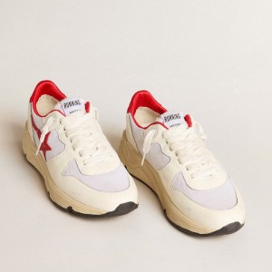 Golden Goose Running Sole LTD Sneakers In White Nappa And Nylon With A Red Leather Star GWF00126.F006056.10350