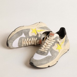 Golden Goose Running Sole Sneakers In Beige Nylon And Gray Suede With Yellow Star GMF00215.F004615.11519