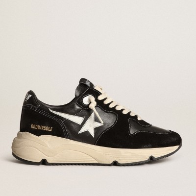 Golden Goose Running Sole Sneakers In Black Nappa Leather And Suede With A White Star GMF00126.F003775.90352