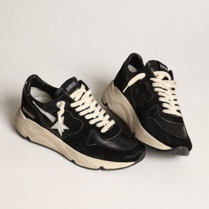 Golden Goose Running Sole Sneakers In Black Nappa Leather And Suede With A White Star GMF00126.F003775.90352