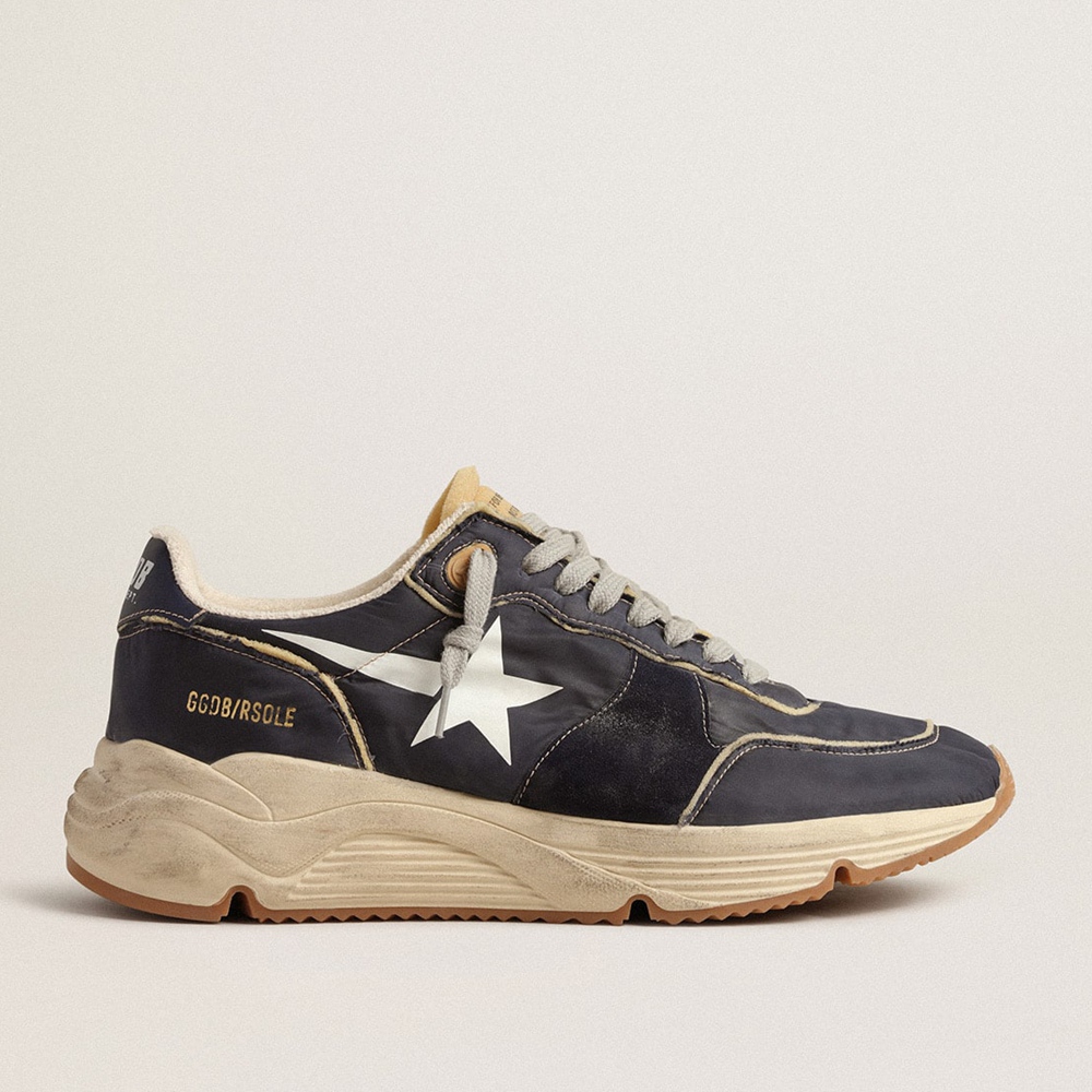 Golden Goose Running Sole Sneakers In Blue Nylon With White Printed Star GMF00215.F004035.50749