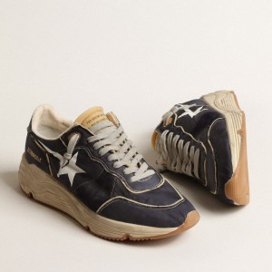 Golden Goose Running Sole Sneakers In Blue Nylon With White Printed Star GMF00215.F004035.50749